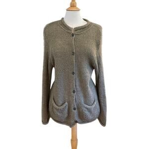 New Palette Olive Green Mohair Blend Long Sleeve Cardigan, Fuzzy, Minimalist M/L
